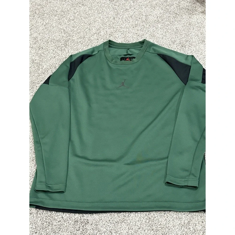 Jordan Mens Long Sleeve Athletic Shirt Green Black Mesh Jumpman Logo Size Large